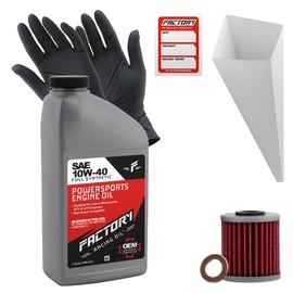 Factory Racing Parts Oil Change Kit compatible with Suzuki RM-Z250 – Includes 1 Quart of 10W-40 Full Synthetic Oil, 1 Filter, 1 Crush Washer, 1 Funnel, 1 Oil Change Reminder Sticker