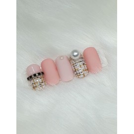 Tweed handmade nail tips - Short Round Square / 트위드 수제네일팁 - 숏라운드스퀘어
