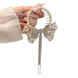Rhinestone Flower Tassel Hair Clips, Pearl Hair Bun Accessories Hair Clip, Glitter Claw Hairpin for Ponytail Holder Hair