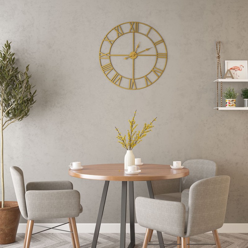 LEIKE Large Modern Wall Clocks,18" Gold Metal,Rustic,Round,Silent Non Ticking,Battery Operated