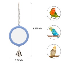 Pet Bird Mirror with Bell Interactive Parrot Toy Bird Cage Mirror for Cockatiel Parakeets Canaries Budgie (BLUE)