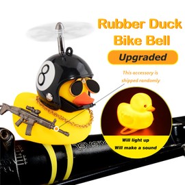 wonuu Bike Bell Squeeze Rubber Duck with Helmet for Cycling Car Dashboard Decorations Ducks Motorcycle Bicycle Accessories, Silver-Black 8