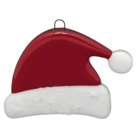 Handworks Studio Adorable Winter Santa's Hat Handmade Fused Glass Ornament