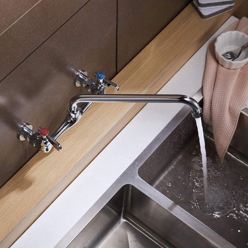 Commercial Kitchen Faucet Wall Mount with 8 Inch Swivel Spout