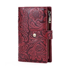 GOIACII Women's Wallet RFID Blocking Trifold Ladies Travel Wallet Purse with Coin Zipper Pocket Red