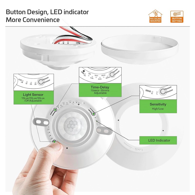 RAYZEEK 360 Degree Ceiling Mount Occupancy Sensor Switch, 5A,120V, High