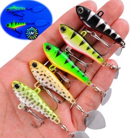 Njord Kalastus Jig Spinner Set of 5 20 g in Bait Box UV-Active Lead Head Spinner for Perch Pike Zander Chub Jig Spinner Spin Jig Spinner Baits Spinjig (Treble Hook)