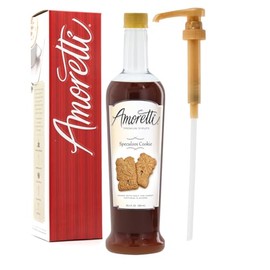 Amoretti - Premium Speculoos Cookie Syrup, 94 Servings Per Bottle (750 ml), with Pump for Flavoring Coffees, Cocktails, and other Beverages, Gluten Free, GMO/GEO Free, Preservative Free