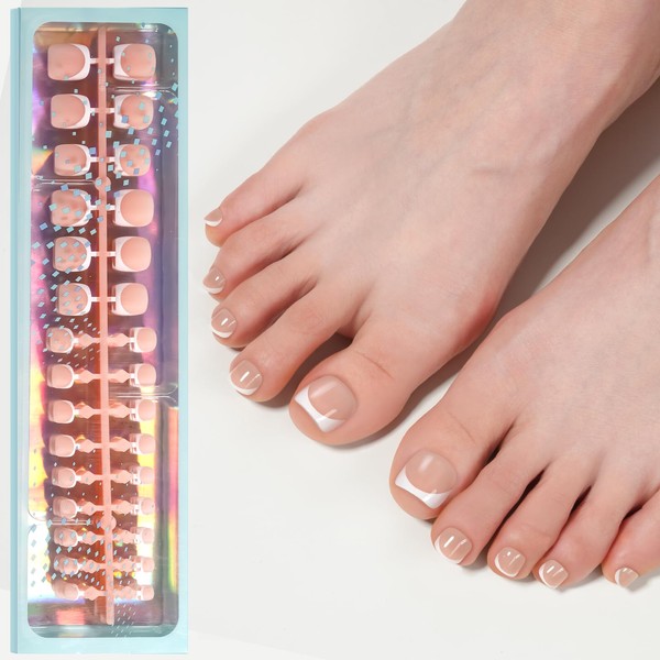 Vansiho Press on Toenails Short, French Tips Toe Nail Press