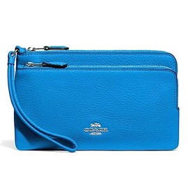 Coach Double Zip Wallet Wristlet Style No. C5610 Silver/Racer Blue, Blue,Silver, Double Zip Wallet Wristlet