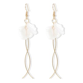 Shejuety elegant floral pendant tassel earrings, white acrylic petals gold metal chain designed for women holiday parties cocktail parties jewelry gifts birthday gifts, long, Copper, No Gemstone