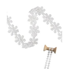 LEEQ 5 Yard Lace Ribbon Flowers White, 12 mm Lace Border Flowers Decorative Ribbon Table Decoration Gift Ribbon Wedding Decorative Ribbon Embroidery Lace Border Flower Ribbon for Crafts Sewing