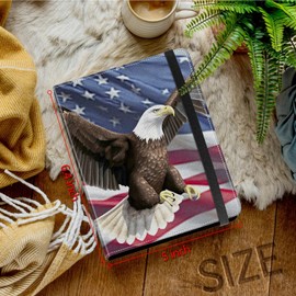 BFSEROBJ Small Photo Album 4x6 inch 120 Pictures PU Leather Photo Albums with Transparent Inner Pockets and Elastic Band for Wedding Boys Girl Travel Family Pictures - American Flag Eagle