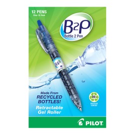 PILOT B2P - Bottle to Pen Refillable & Retractable Rolling Ball Gel Pen Made From Recycled Bottles, Fine Point, Blue G2 Ink, 12-Pack (31601)