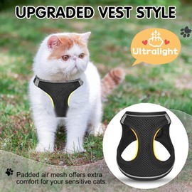 Cat Dog Harness and Lead Set, Cat Harness for Walking Escape Proof, Adjustable Small Pets Lead and Harness Set, Easy Control Breathable Leash with Reflective Strip (Black, M)