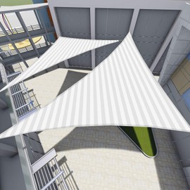 TANG by Sunshades Depot Sun Shade Sail 14x27x30' Feet Triangle Canopy Fabric Permeable Pergolas Top Cover for Outdoor Patio Lawn Garden Backyard Awning White and Grey Stripes with Hardware Kit