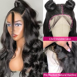 Wingirl Wingirl 13x5 HD Transparent Lace Front Human Hair Wigs for Women 12A 220% Density Brazilian Body Wave Lace Front Wigs Pre Plucked with Baby Hair (26 Inch (Pack of 1), 220% 1B# Color)