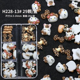 [Overseas] Kitty Nail Plate Cartoon Leopard Print Kt Cat Nail Accessory Cute Cat Star Bow Mix H228-1 2 Random Mix 50 pcs 4ea