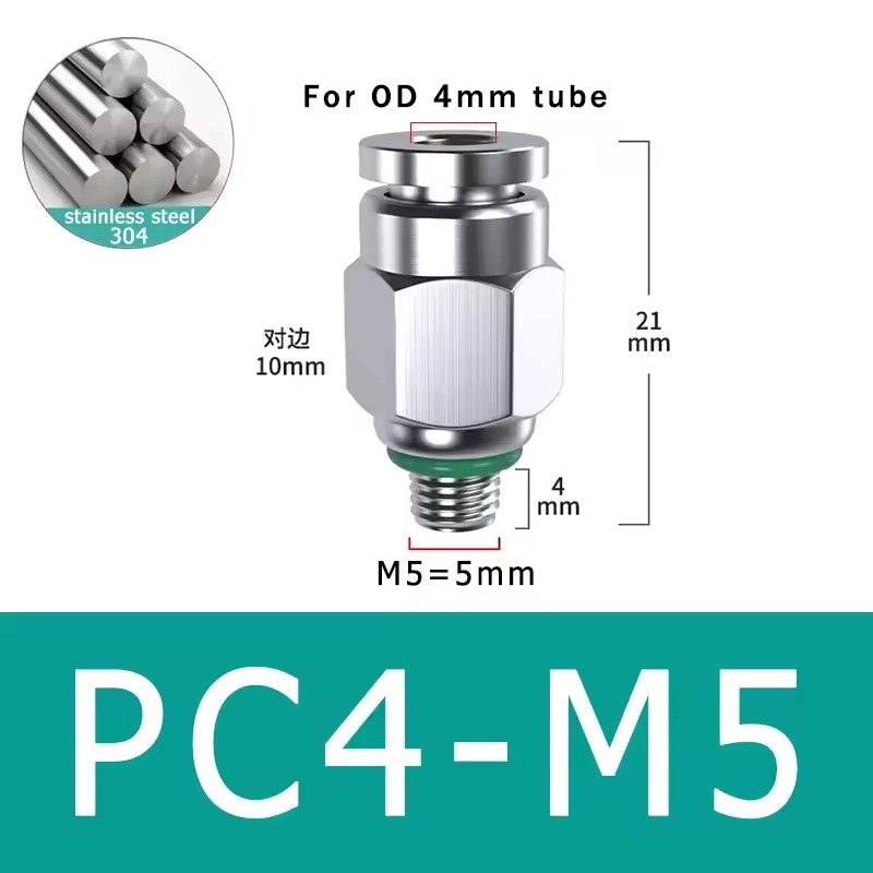 10-Pack PC4-M5 304 Stainless Steel Pneumatic Quick Connect Fittings