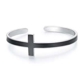 POIUY S925 Sterling Silver Cross Bracelet for Women Men Cross Bracelet Religious Cuff Bangle Faith Protect Christian Gifts Jewelry Birthday Christmas Gifts for Her Him Mom Wife