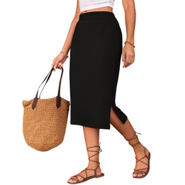 Naggoo Womens Midi Skirts Summer Beach Travel High Waisted Long Slit Skirt Black XXL
