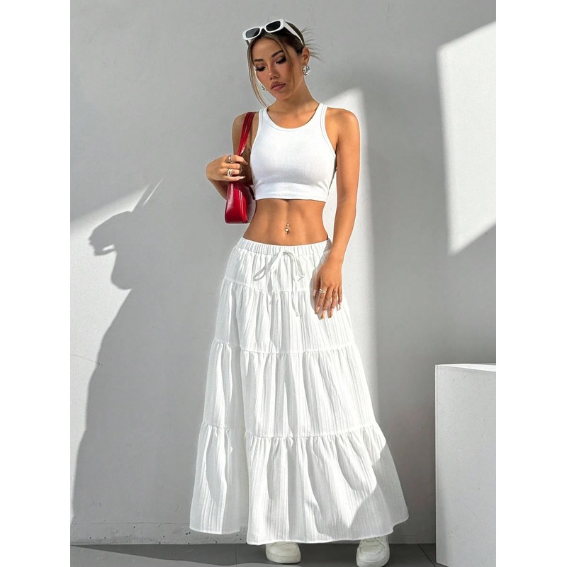 Xuani Maxi Skirts for Women Ruffle Hem A Line Long
