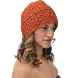Hand Knitted 100% Merino Wool Snowboard Ski Himalayan Nepal Slouchy Beanie Polar Fleece Lined Woolen Stocking Cap Womens Winter Hat Orange
