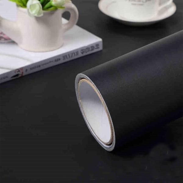 practicalWs 15.7" x118" Black Wallpaper Self Adhesive and Removable Peel and Stick Vinyl Film Stick Paper Easy to Apply Wall Coverings Shelf Home Decorative Liner Table and Door Reform