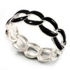 Oval Link Chain Enamel Hinged Bangle Bracelet in Black/Silver Tone/Size