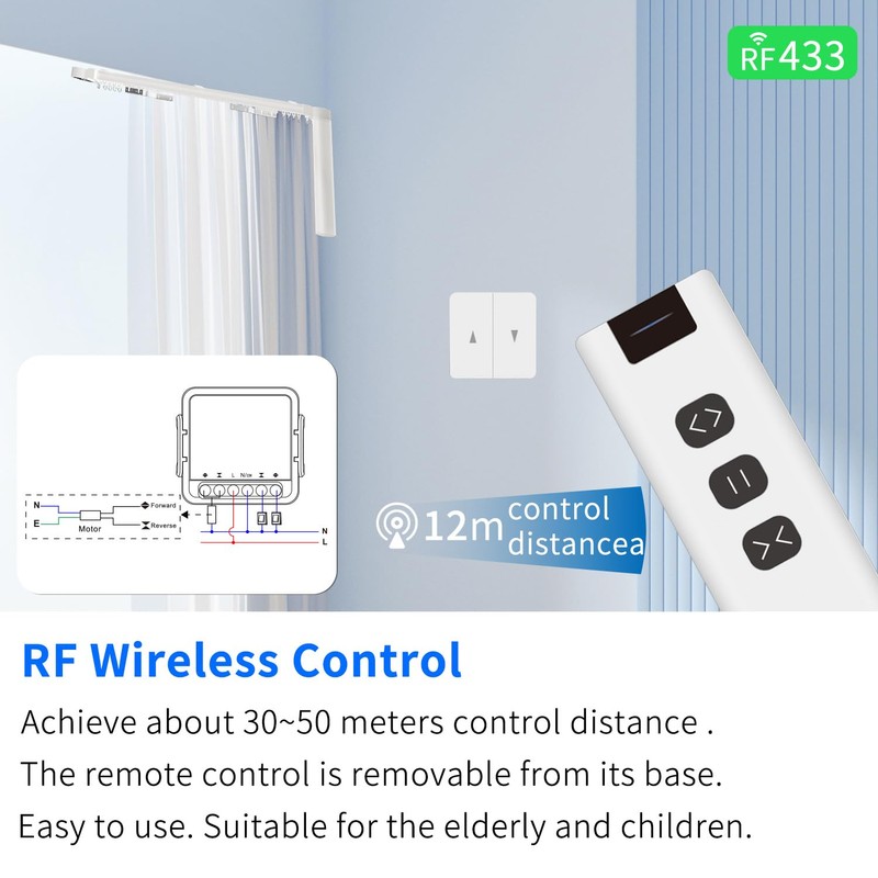 Mini Smart Curtain Switch, DIY RF & WiFi Tuya App
