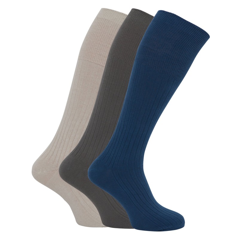 Mens ribbed knee high 100% cotton socks (Pack of 3)