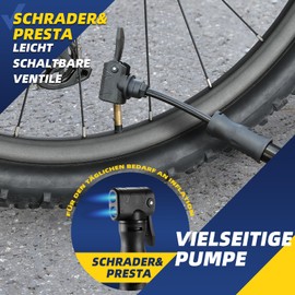 West Biking Bicycle Pump - Air Pump Bicycle for Quick Tyre Inflation, Bicycle Pump All Valves (Presta, Schrader), Lightweight and Portable Bicycle Air Pump, Ideal for MTB, BMX and Ball Pumps