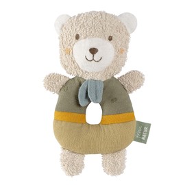 Fehn FehnNATUR Baby Ring Grasping Toy Bear - Cuddly Toy with Organic Cotton - Baby Toy with Rattle & Toy for Playful Learning - Gripping Toy for Babies and Toddlers from 0+ Months