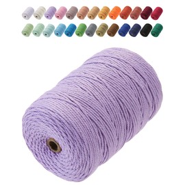 GOHOF Macrame Cord 3mm x 200m Premium Cotton Macrame Rope, 4 Strand Twisted Soft Cotton Cord, One of The Most Perfect Materials for Macrame Art, Cotton String Without Chemicals (Light Purple)