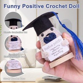 Mwmoeen Positive Potato Doll, Creative Knitting Wool Pocket Hug Positive Potato Motivational Gifts with Graduation Hat Gift for Exams Graduation Party for Girlfriend Gifts (F3)