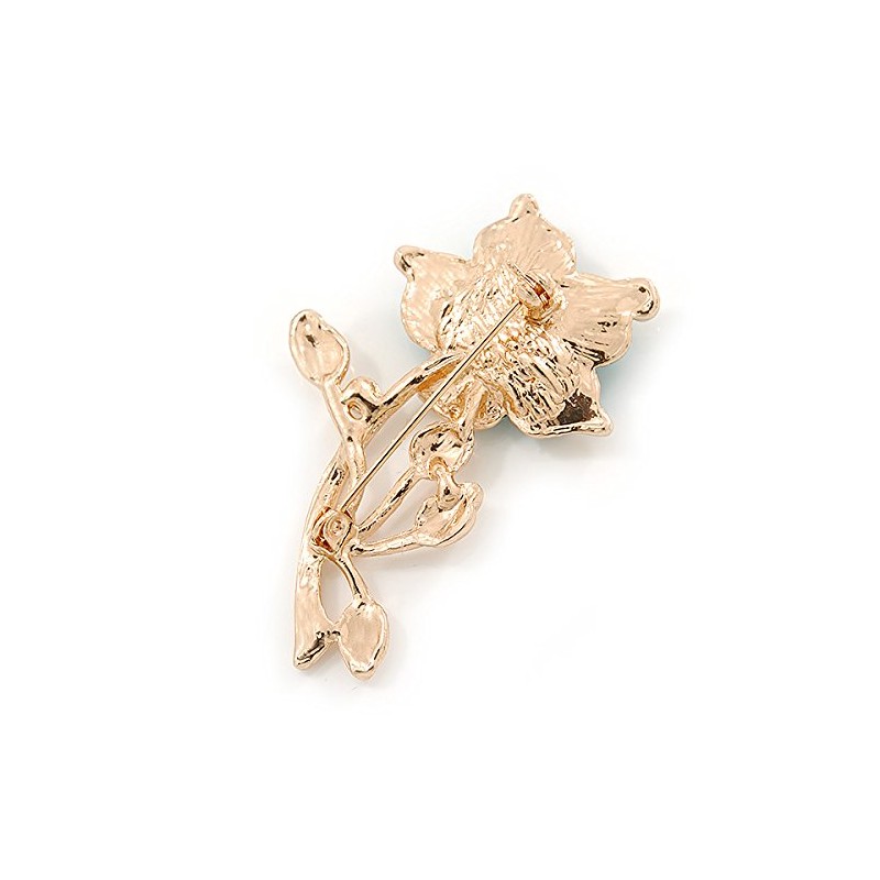 Light Blue/Teal Green Enamel, Crystal Daisy Brooch In Gold Plating