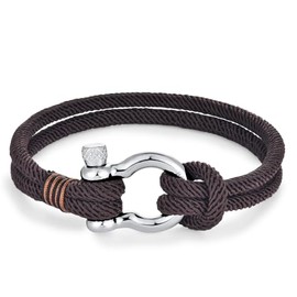 BIYONGDE Mens Womens Nautical Sailor Rope Bracelet, Two-row Friendship Bracelet with Steel Screw Anchor Shackles (Dark Brown)