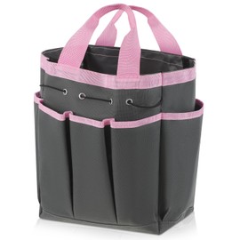 Abbylike Grooming Tote Bag for Horses Organize Tack Tools Equestrian Grooming Kit Care Portable with Multiple Pockets with 7 Pockets for Supplies(Vintage,15 x 12 x 5.5 Inches,Grey and Pink)