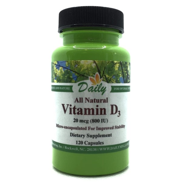 Daily's Vitamin D3 20 mcg (800 IU) (Non-GMO, Gluten Free, Kosher, Soy Free, 120 Vegetarian Caps)