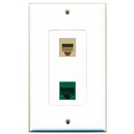 RiteAV 1 Port Phone Beige 1 Port Cat5e Ethernet Green Wall Plate Oversized Jumbo MIDI