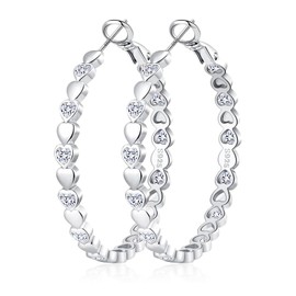 OOOPEL Silver Hoops Earrings for Women Sparkling Sterling Silver Rhinestone Hoop Earring for Womens Cubic Zirconia Jewelry Gift Large Hoop Earrings for Women