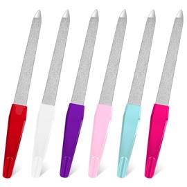 Pack of 6 Sword Nail Files for Natural Nails, Stainless Steel Nail File, Colourful Fingernail Files Set, Double-Sided Toenail File with Non-Slip Handle, Manicure and Pedicure