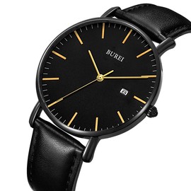 BUREI Men Wrist Watches Fashion Minimalist Analog Leather Quartz Waterproof Watches for Men