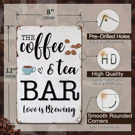 YOYI ART Coffee Sign for Wall Decor - Metal Tin Vintage Coffee and Tea Bar Sign for Coffee Station Coffee Corner, Home Bar, Farmhouse and Kitchen Wall Decor art Accessories, Coffee Gifts, 8 x 12 inch