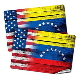 Two 2"x3" Decals/Stickers with Flag of Venezuela - Wood w USA Flag - Long Lasting Premium Quality