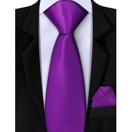 A&J DESIGN Boys Ties Necktie and Pocket Square Set Pre-Tied Zipper Tie for Wedding School Accessory Mardi Gras Purple 13 Inch