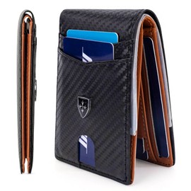 YAOJUCYE RFID Blocking Wallet for Men, Carbon Fiber Leather Wallets with Up to 12 Card Holder Black Slim Wallets for Men's Gifts
