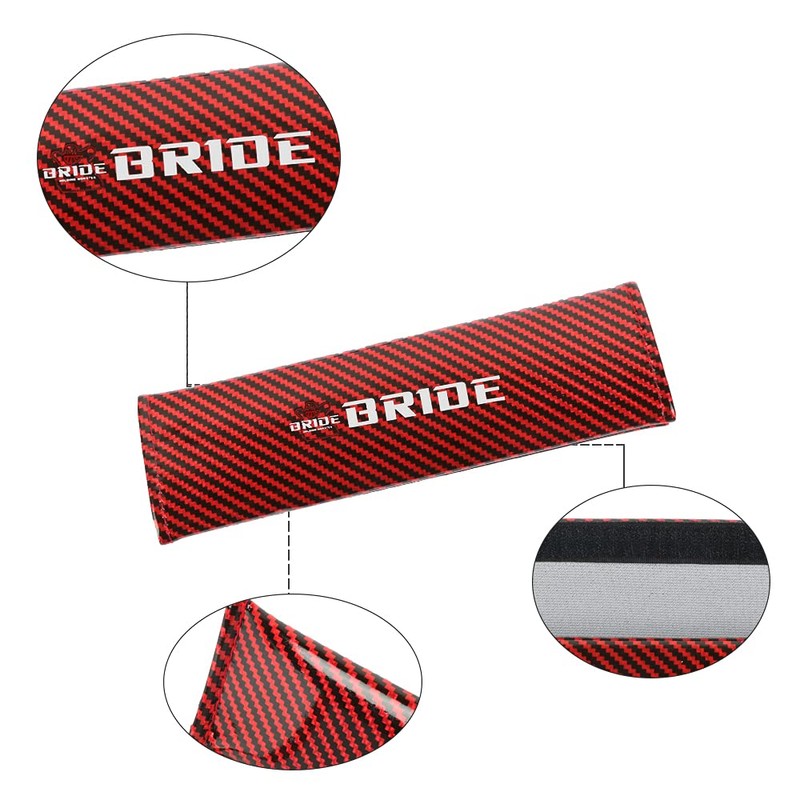 Universal BRIDE Red Carbon Fiber Look Car Seat Belt Cover