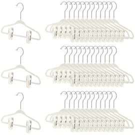 Soaoo 50 Pack Baby Velvet Hangers with Adjustable 100 Clips, Non Slip Kids Hanger, 11 Inch Ultra Slim, Stackable Space Savin Hangers for Kids, Toddler, Children's Closet & Nursery Closet (Beige)