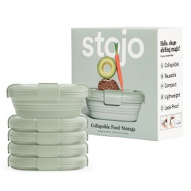STOJO Collapsible Sandwich Box 5 Set - Sage, 24oz - Reusable Food Storage Container - To-Go Travel Silicone Bowl for Hot and Cold Food - Lunch, Camping and Hiking - Dishwasher Safe